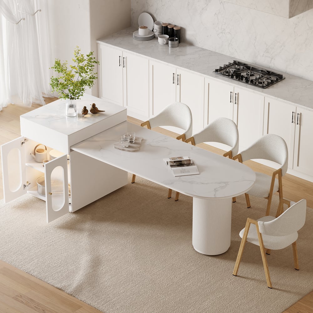 Expandable Kitchen Island with Marble-Pattern Sintered Stone Top 180-210cm - Horizon and Stone 