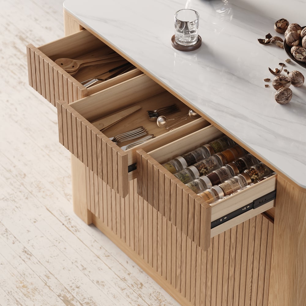 51" Sintered Stone Top Solid Wood Kitchen Island with Storage  4 COLOURS - Horizon and Stone 