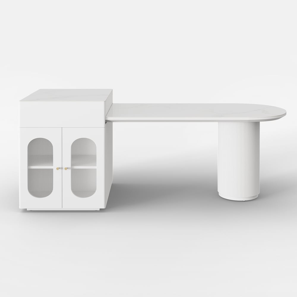 Expandable Kitchen Island with Marble-Pattern Sintered Stone Top 180-210cm - Horizon and Stone 