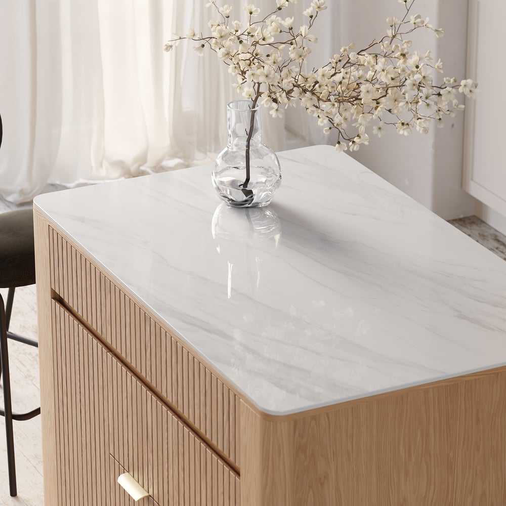 51" Sintered Stone Top Solid Wood Kitchen Island with Storage  4 COLOURS - Horizon and Stone 