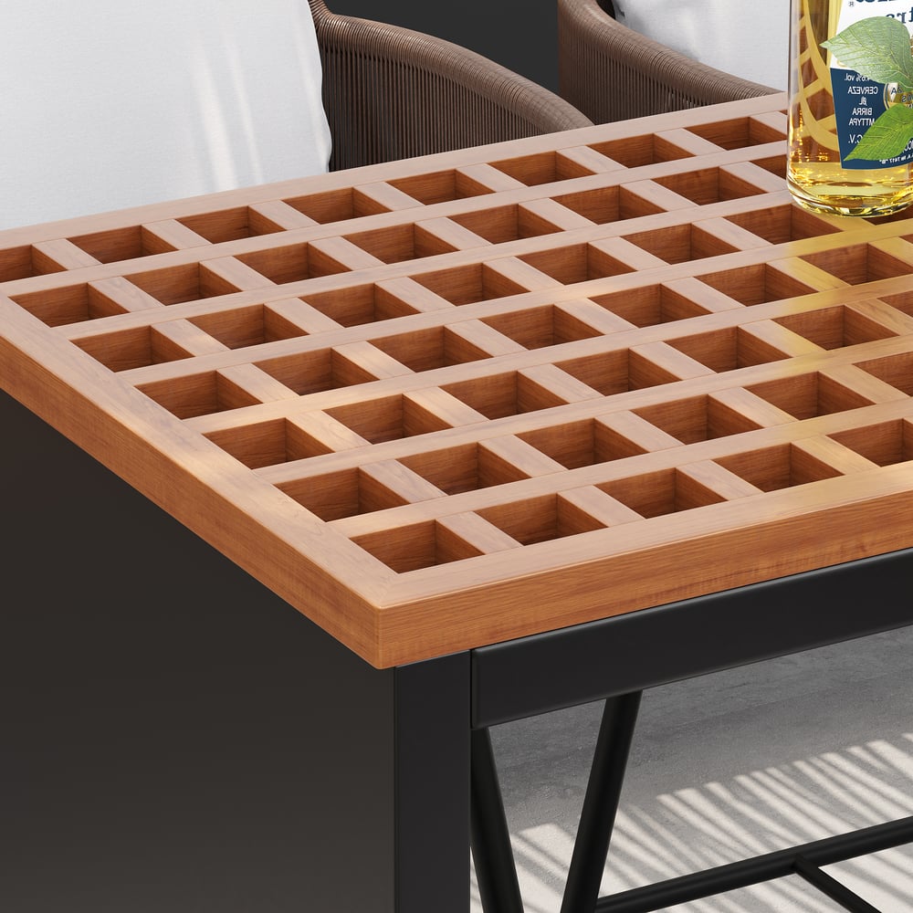 7-Pieces Teak Rectangle Hollow Bar Dining Table & Rope Chair Set - Horizon and Stone 