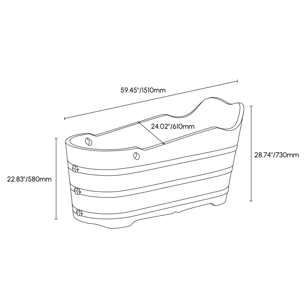 1510mm Japanese Oak Wood Soaking Bath Freestanding Modern Natural Bathtub - Horizon and Stone 