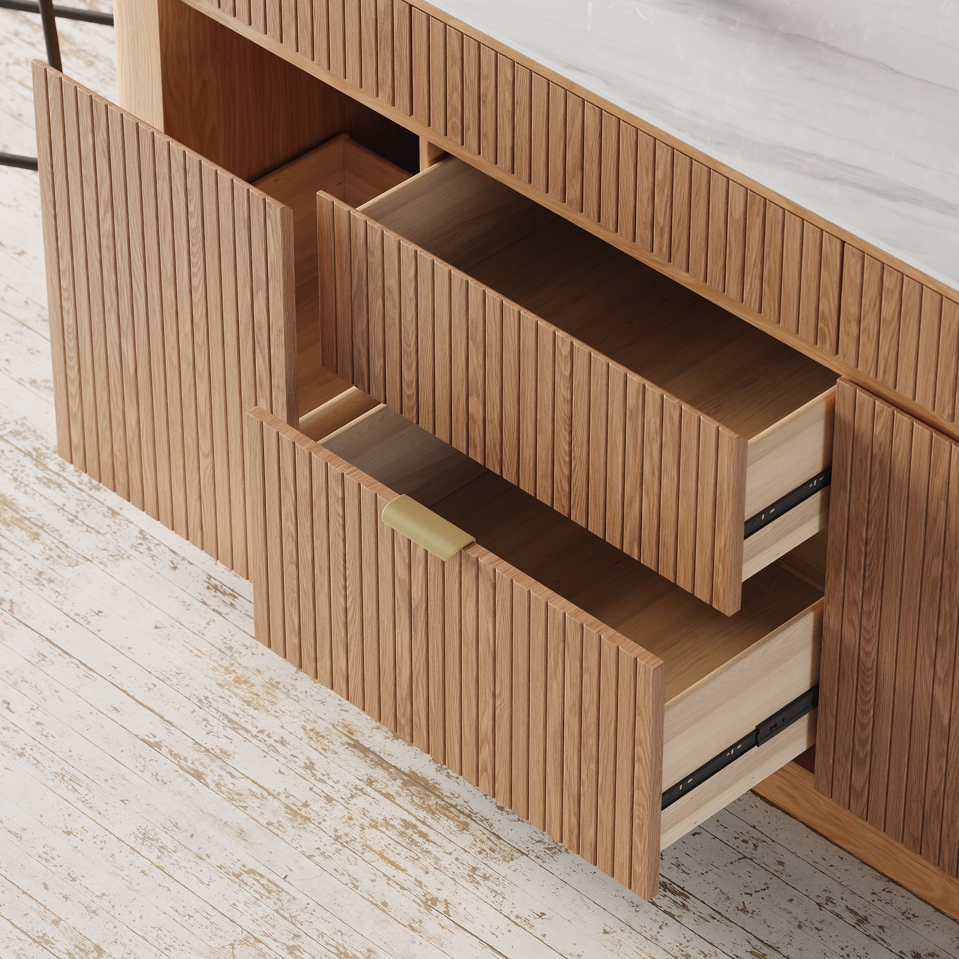 51" Sintered Stone Top Solid Wood Kitchen Island with Storage  4 COLOURS - Horizon and Stone 