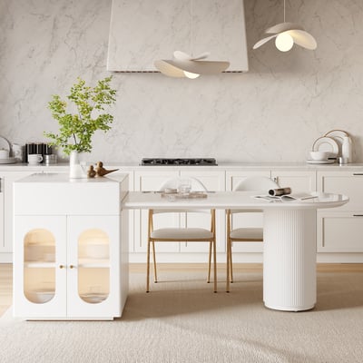 Expandable Kitchen Island with Marble-Pattern Sintered Stone Top 180-210cm - Horizon and Stone 