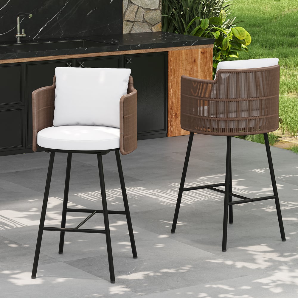 7-Pieces Teak Rectangle Hollow Bar Dining Table & Rope Chair Set - Horizon and Stone 