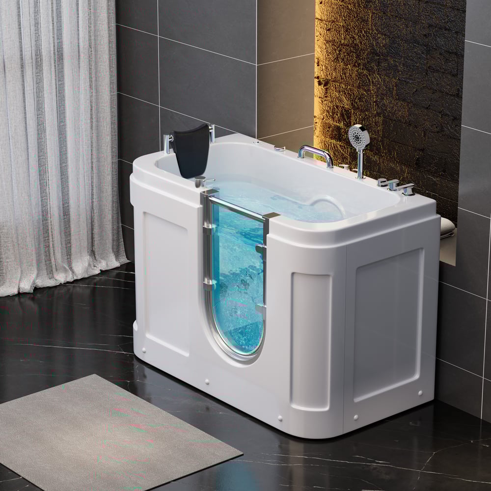 Walk In Tub Built-in Seat Tub Air Jets & Whirlpool Massage Jets with Thermostat Control - Horizon and Stone 