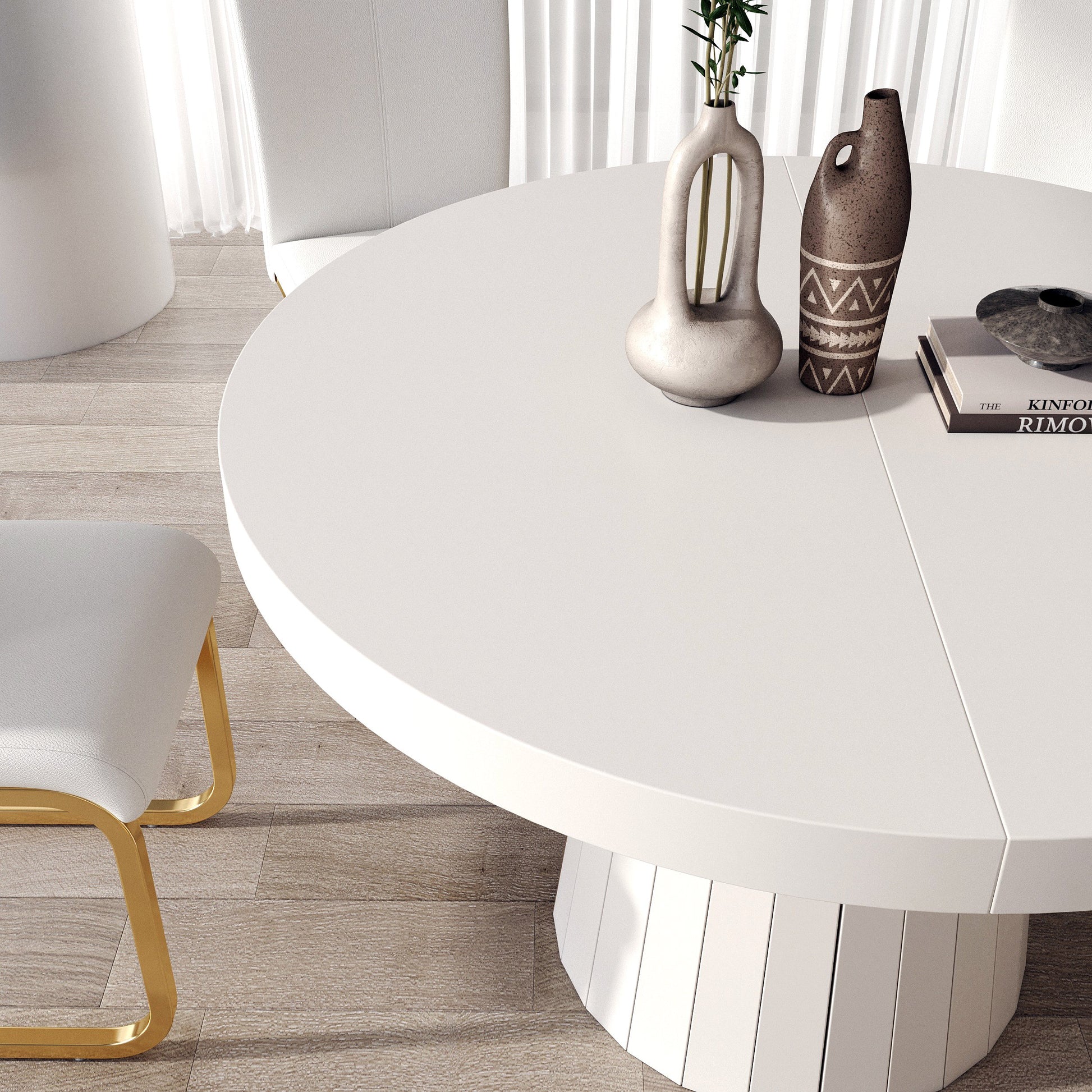 Oval & Round Dining Table Extendable Table Pedestal 6-Seater Japandi Walnut - AVAILABLE IN 5 COLOURS - Horizon and Stone 