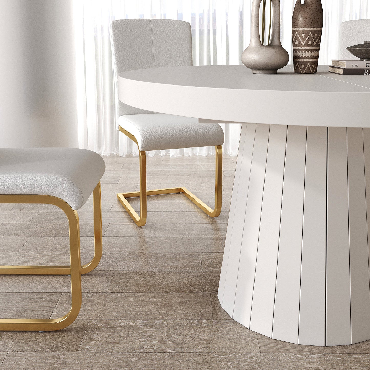 Oval & Round Dining Table Extendable Table Pedestal 6-Seater Japandi Walnut - AVAILABLE IN 5 COLOURS - Horizon and Stone 