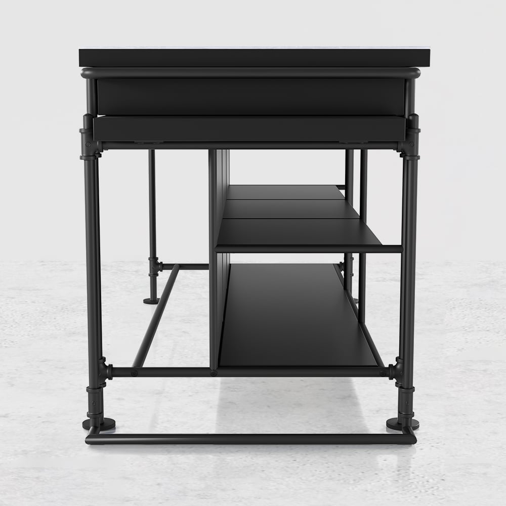 1525mm Kitchen Islands Extendable Faux Marble Top Industrial with 3-Drawer - Horizon and Stone 