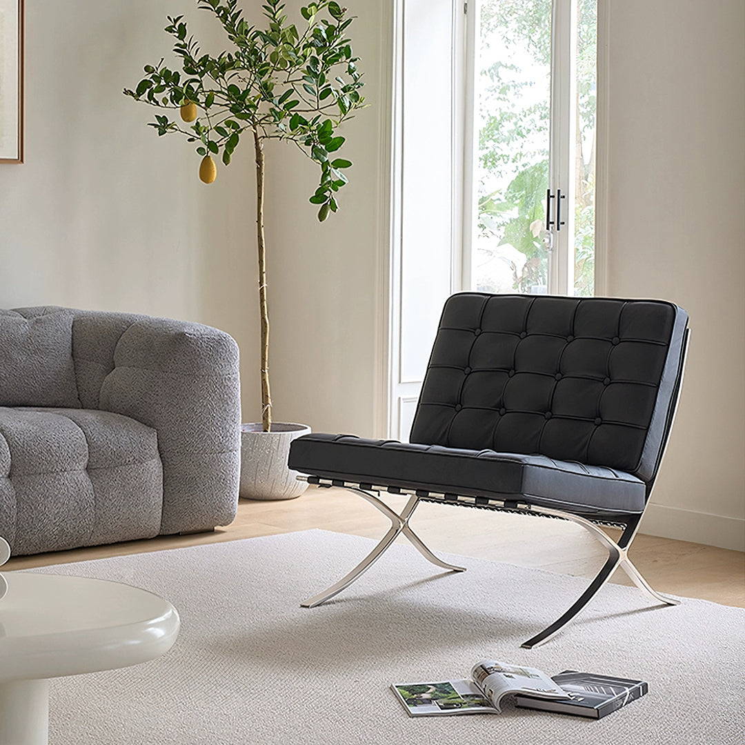 Barcelona Chair And Stool, Real Leather - Horizon and Stone 