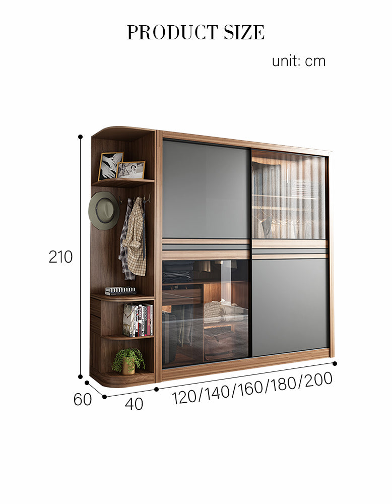 Ueda Double Sliding Door Wardrobe With Lights, Wood - Horizon and Stone 