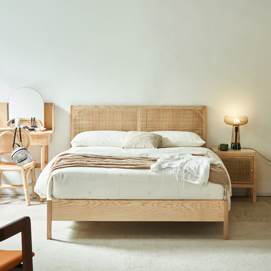 Mason King Size Bed, Superking Size Bed, Rattan & Solid Wood, Oak - Horizon and Stone 