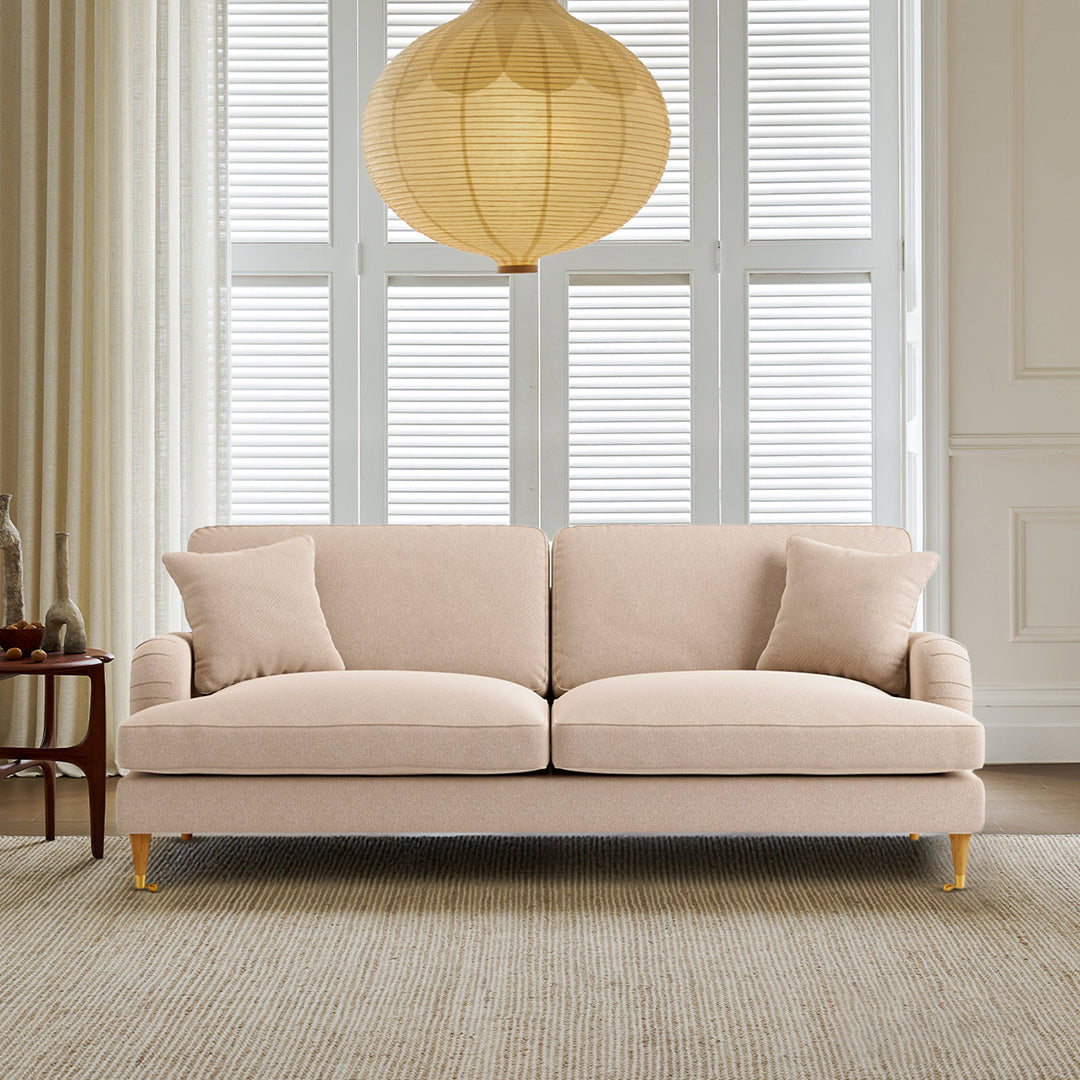 Shafique Two Seater Sofa, Loveseat, Velvet or Linen - Horizon and Stone 
