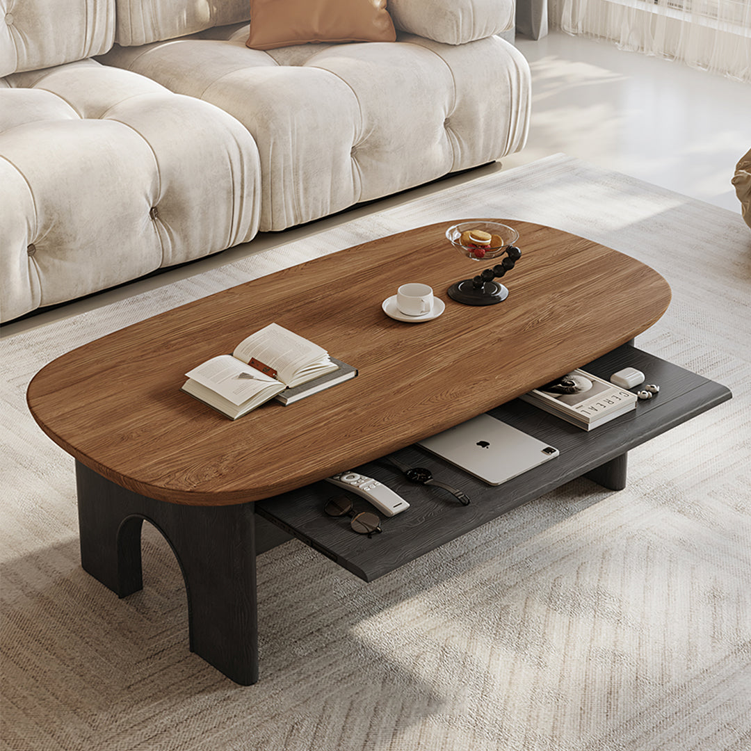 Knight Coffee Table With Storage, Wood, Oval - Horizon and Stone 