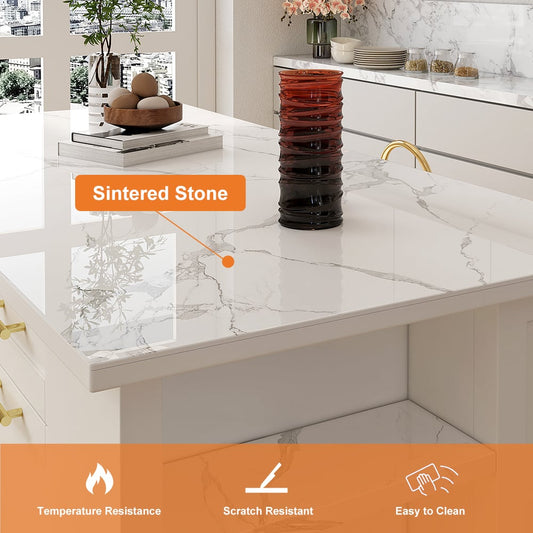 1800mm Kitchen Islands Sintered Stone White Modern with Storage Kitchen Cabinet