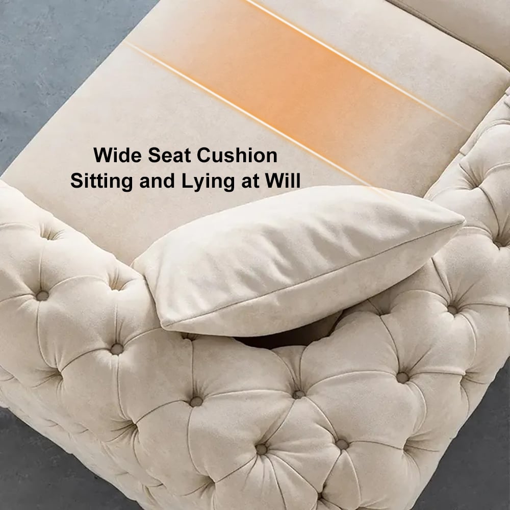 2300mm Beige Modern Chesterfield Sofa 3-Seater Button Tufted Velvet - Horizon and Stone 