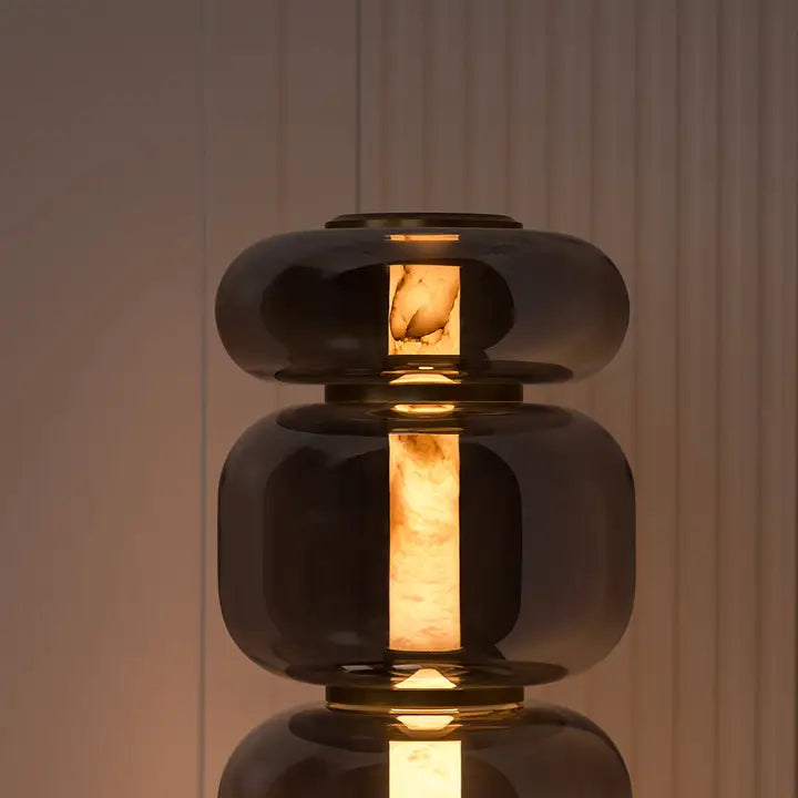 Seoul Four Smoked Glass Antique Marble Floor Lamp | Modern Decorative Lighting For Homes & Hotels - Horizon and Stone 