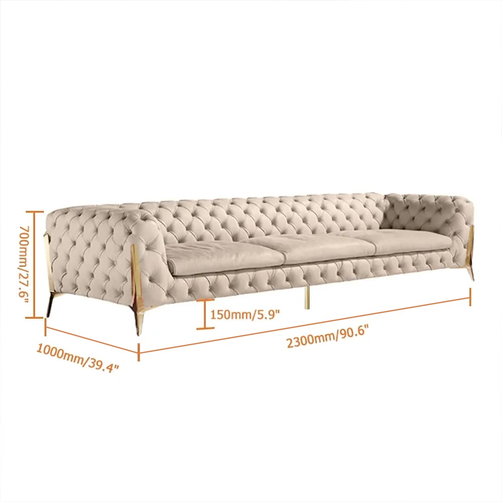 2300mm Beige Modern Chesterfield Sofa 3-Seater Button Tufted Velvet - Horizon and Stone 