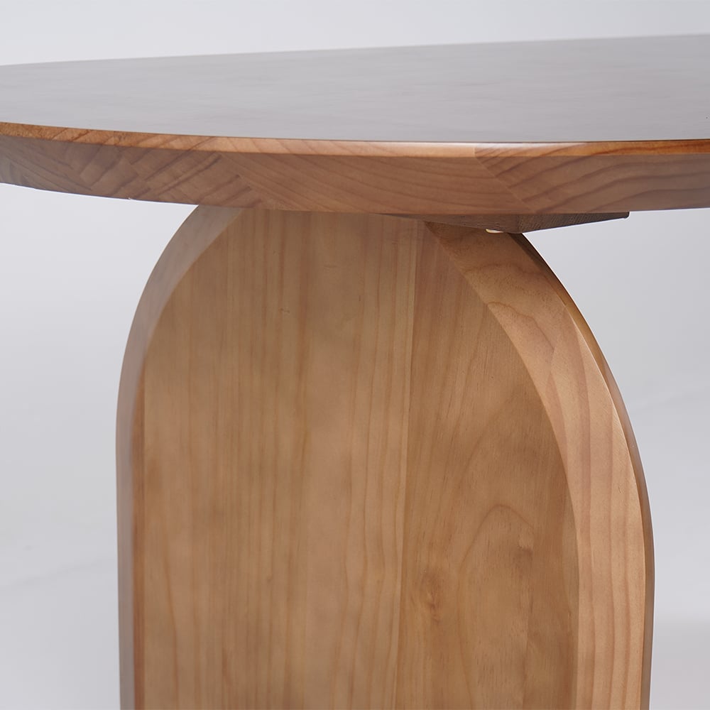 Oval Dining Table & Curved Back 6 Dining Chairs Upholstered Leather Solid Wood Top - Horizon and Stone 