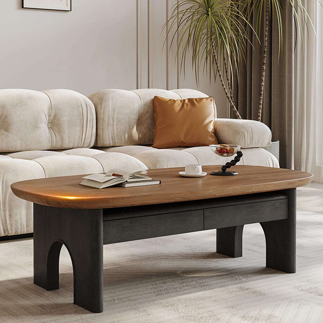 Knight Coffee Table With Storage, Wood, Oval - Horizon and Stone 