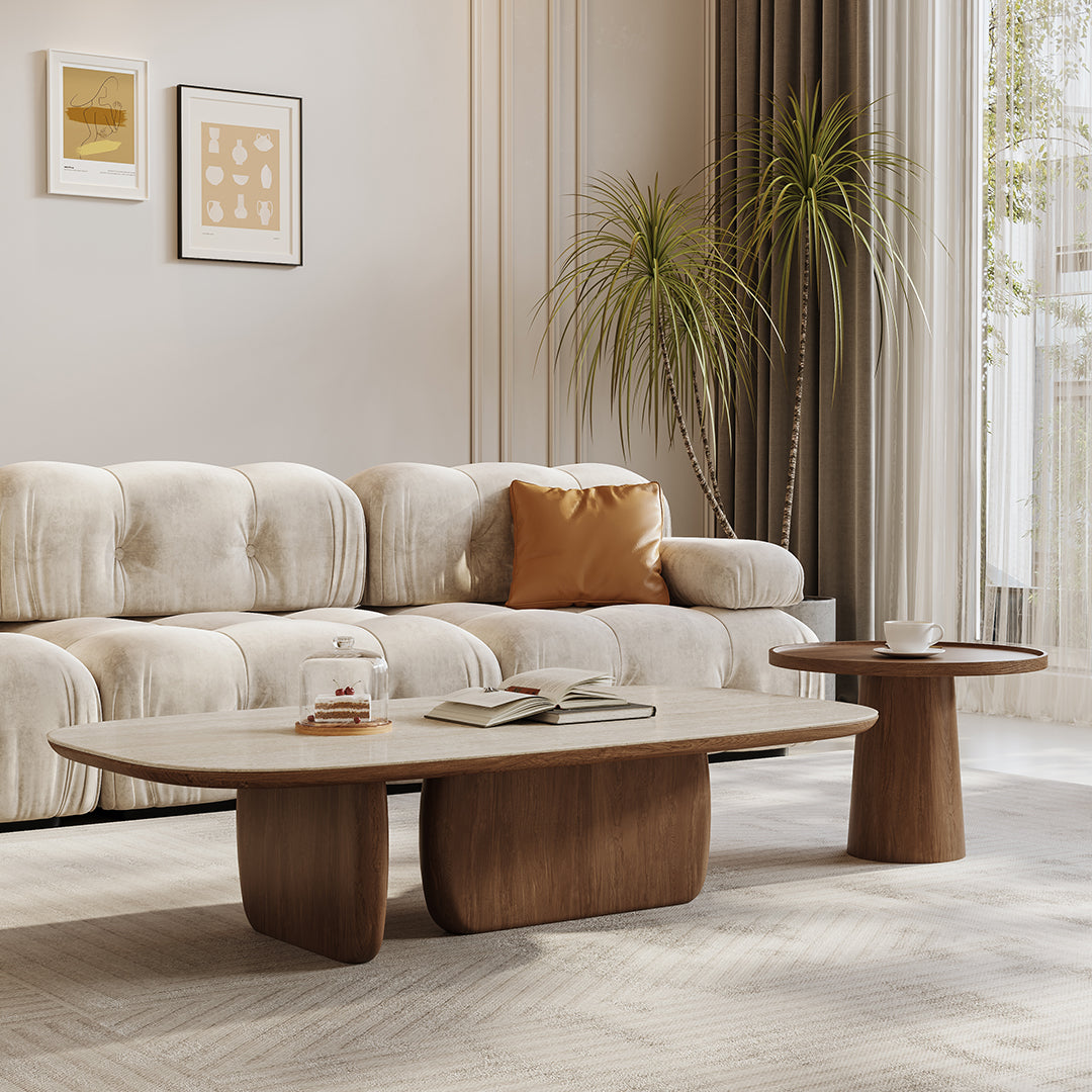 Barakat Travertine Coffee Table Set, Walnut - Horizon and Stone 