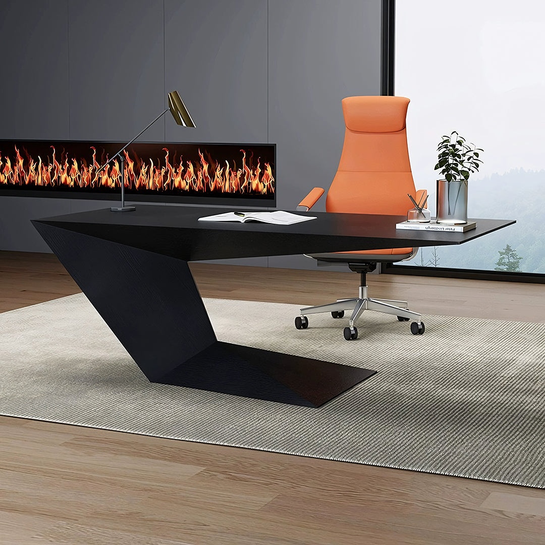Tariq Modern Office Desk For Home, Black Wood - Horizon and Stone 