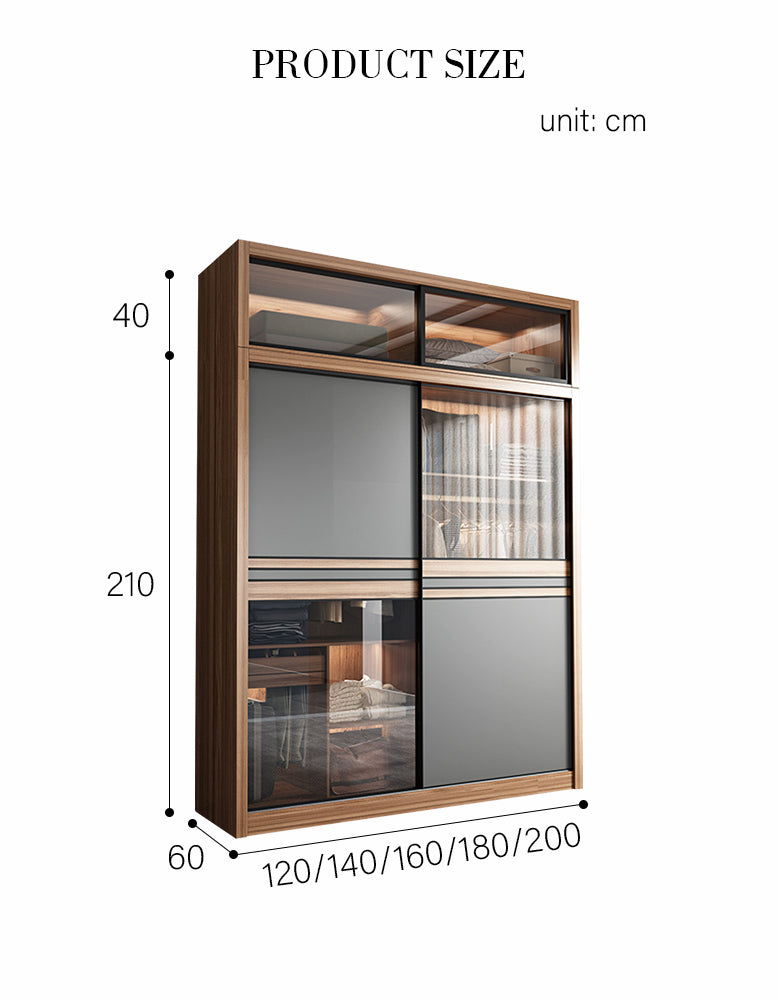 Ueda Double Sliding Door Wardrobe With Lights, Wood - Horizon and Stone 