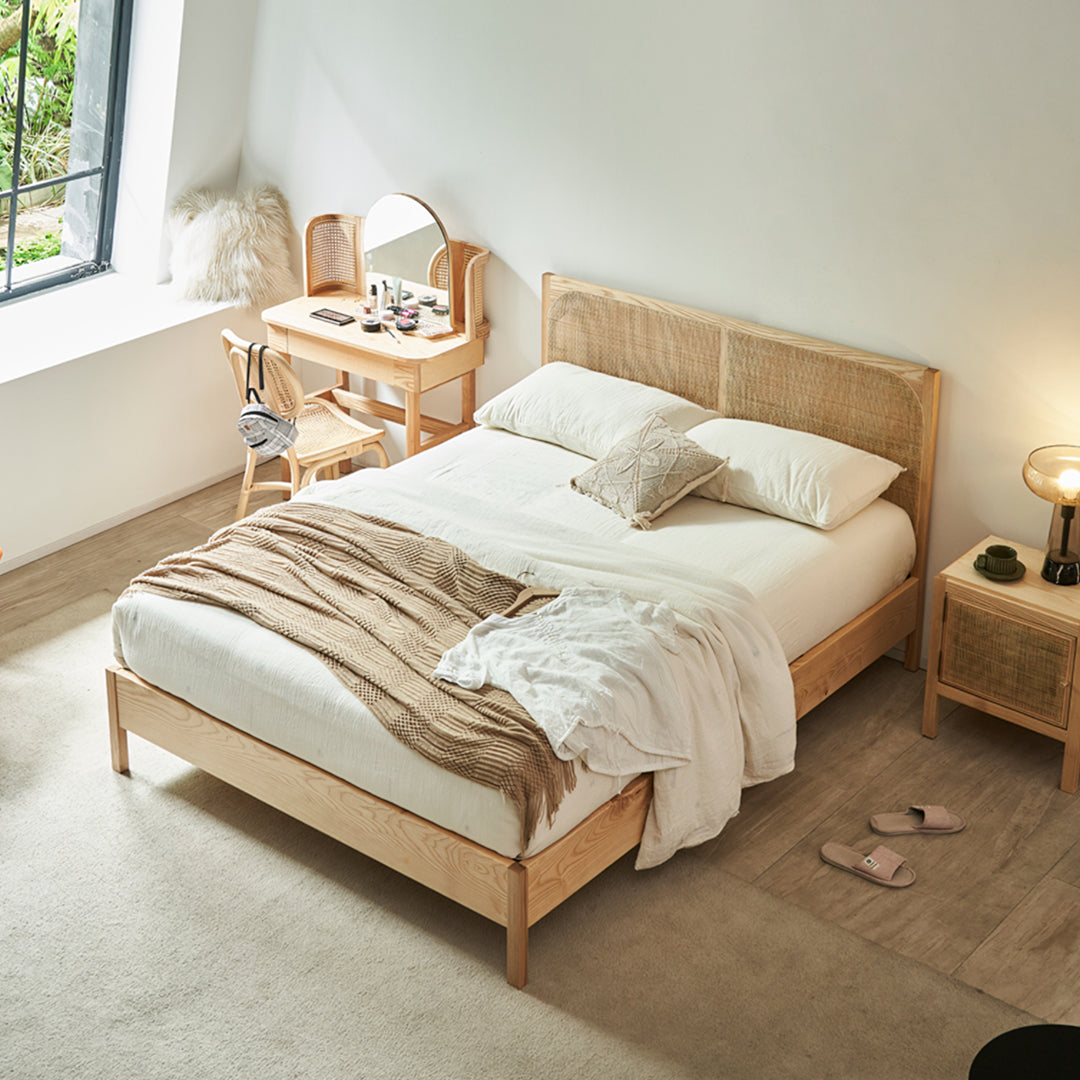 Mason King Size Bed, Superking Size Bed, Rattan & Solid Wood, Oak - Horizon and Stone 