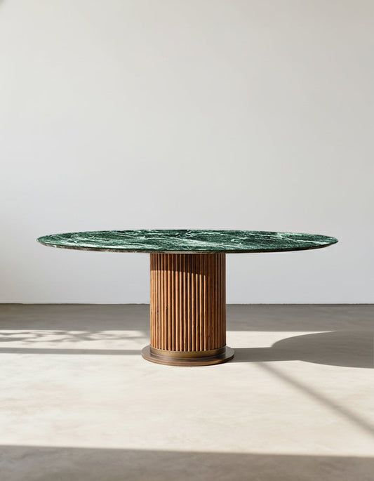 Murcell Oval Dining Table, Lara Green Marble - Horizon and Stone 