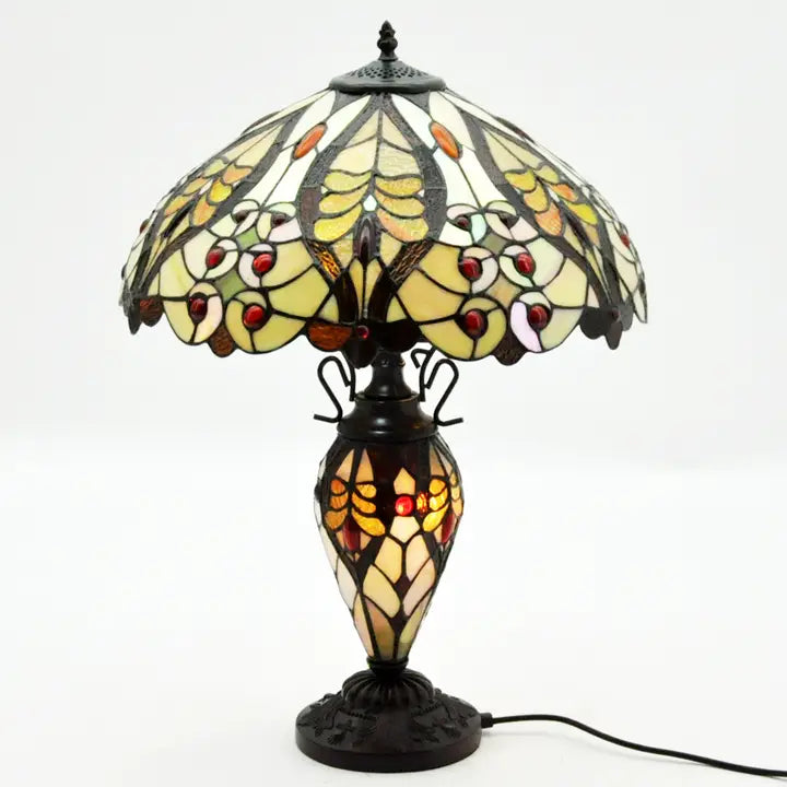18"SHADE CREAM/RED DOUBLE TIFFANY LAMP - Horizon and Stone 