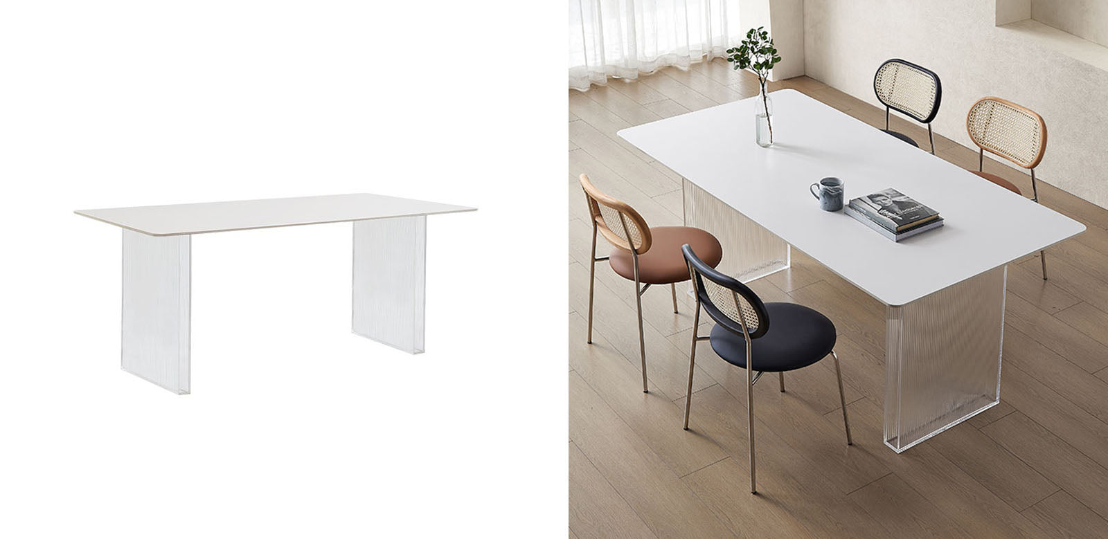 Leonie White Dining Table, Acrylic - Horizon and Stone 