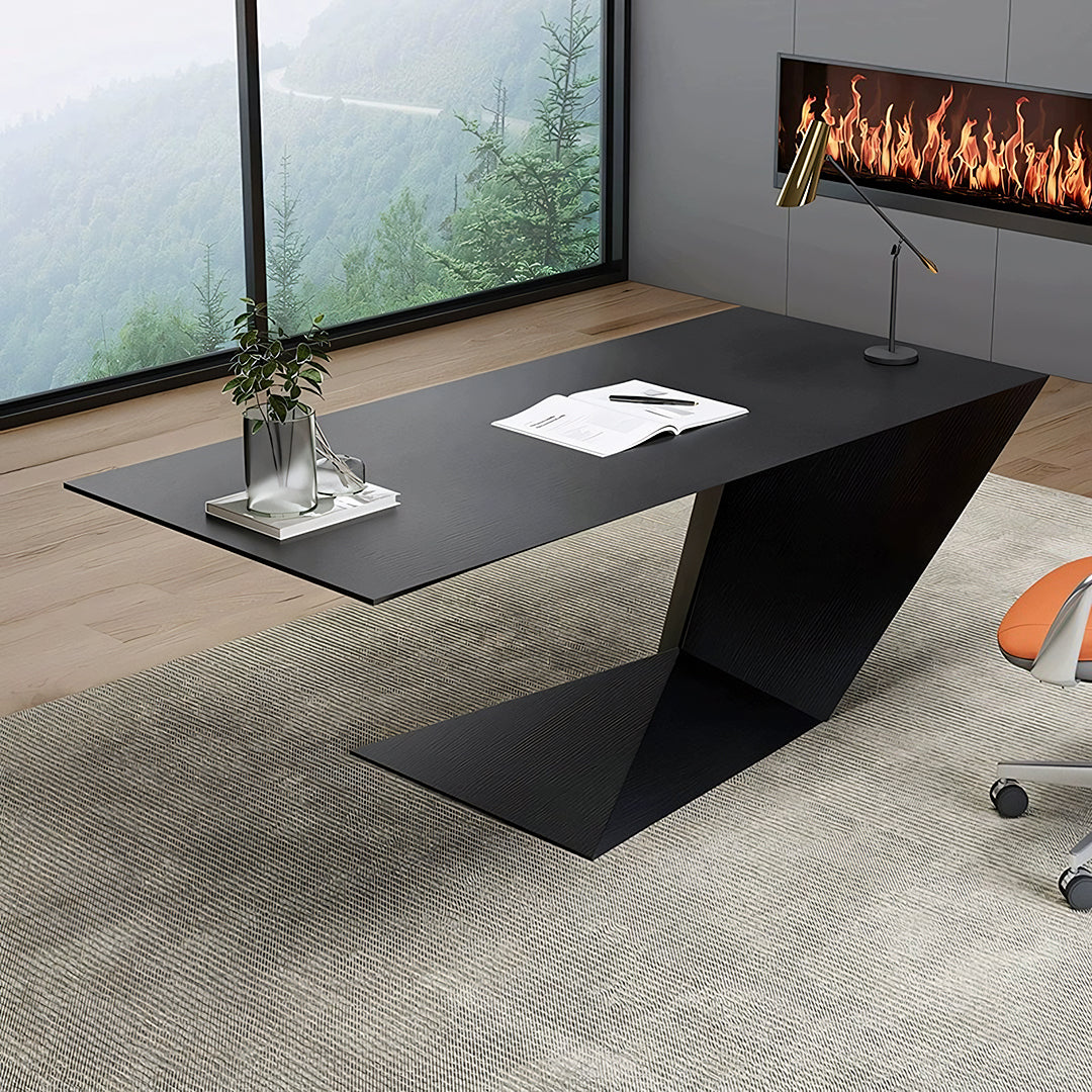 Tariq Modern Office Desk For Home, Black Wood - Horizon and Stone 