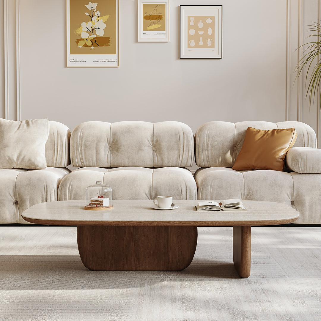 Barakat Travertine Coffee Table Set, Walnut - Horizon and Stone 