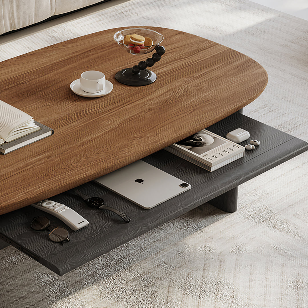 Knight Coffee Table With Storage, Wood, Oval - Horizon and Stone 