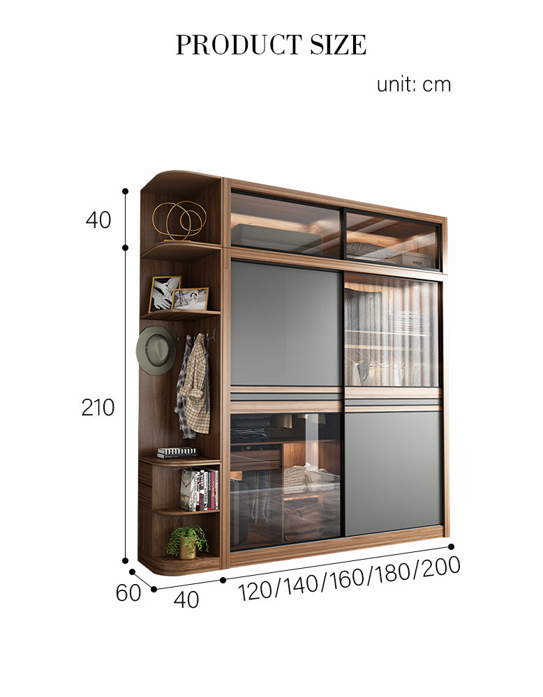 Ueda Double Sliding Door Wardrobe With Lights, Wood - Horizon and Stone 