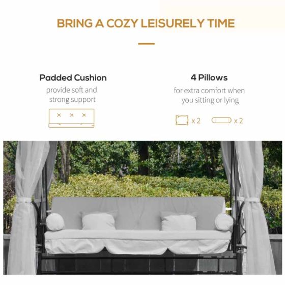 Outsunny Convertible Swing Chair with Gazebo - Light Grey - Horizon and Stone 