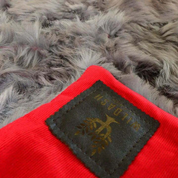 Small Shearling Grey & Cherry Red Baby Cord 100cm X 180cm