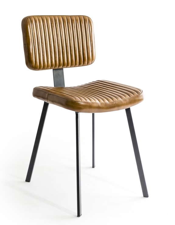 Industrial Vintage Ribbed Leather & Iron Chair (to be bought in qtys of 8) - Horizon and Stone 