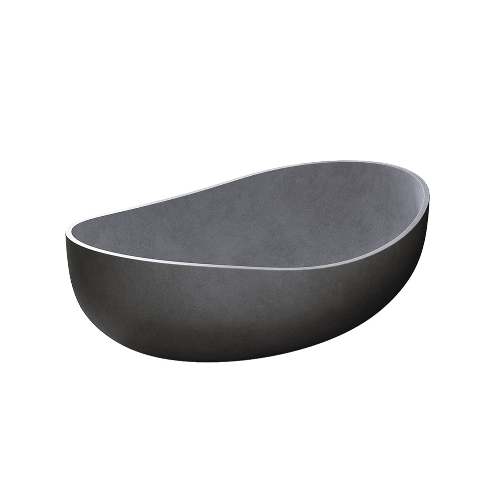1600mm Industrial Concrete Soaking Bath Oval Cement Freestanding Bathtub in Grey - Horizon and Stone 