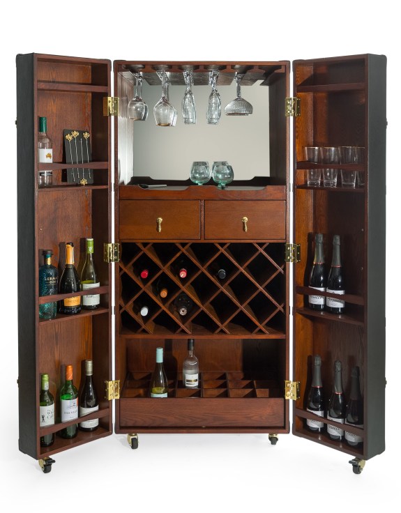Soho Steamer Extra Large Leather Two-Door Wine / Bar Cabinet - Horizon and Stone 