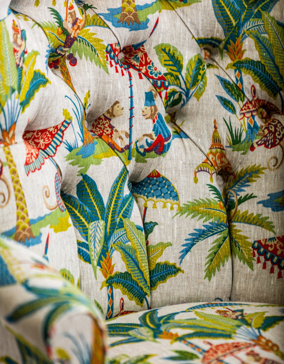 Exotic Monkey Parasol Button Back Occasional Chair - Hand Made in the UK - Horizon and Stone 