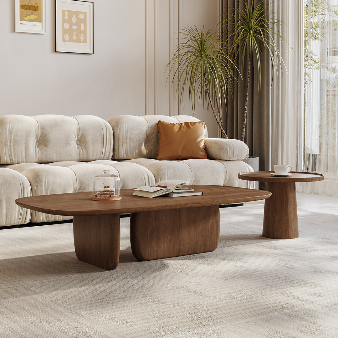 Barakat Travertine Coffee Table Set, Walnut - Horizon and Stone 