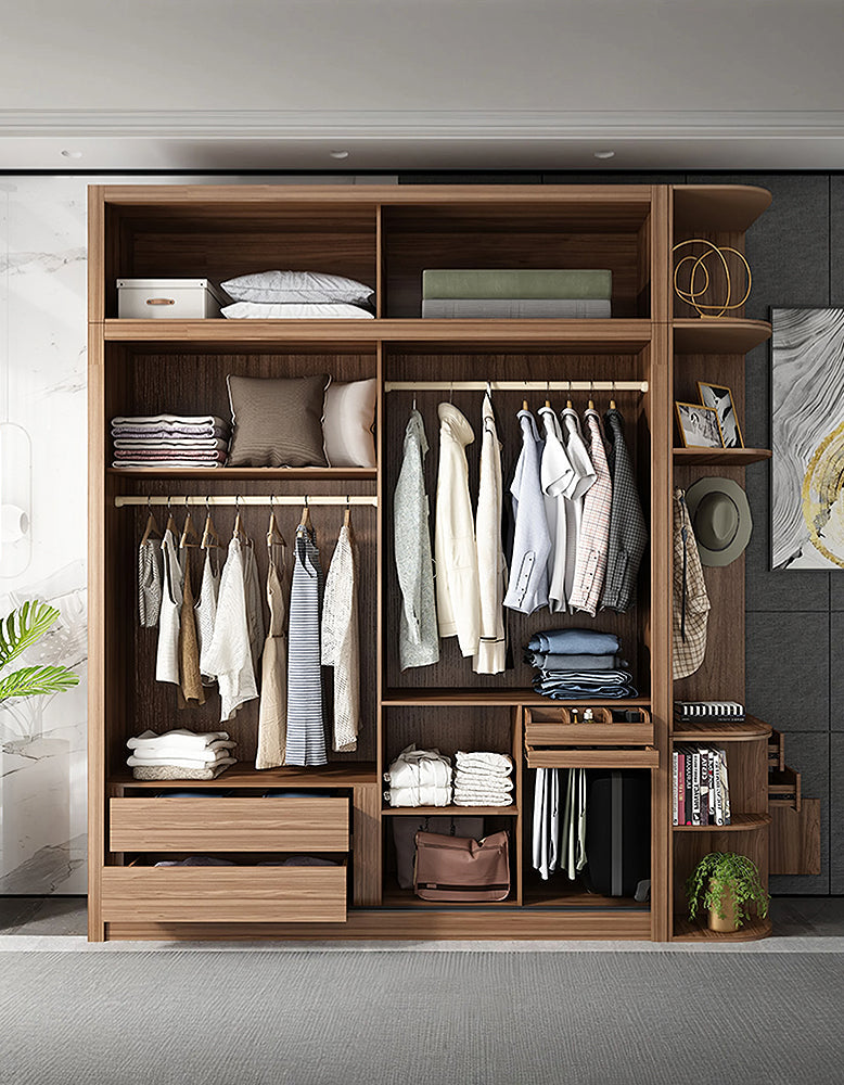 Ueda Double Sliding Door Wardrobe With Lights, Wood - Horizon and Stone 