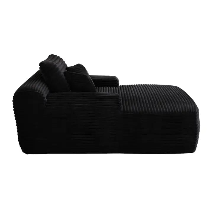 67" Black Corduroy Oversized Chaise Lounge Chair and Toss Pillows - Horizon and Stone 