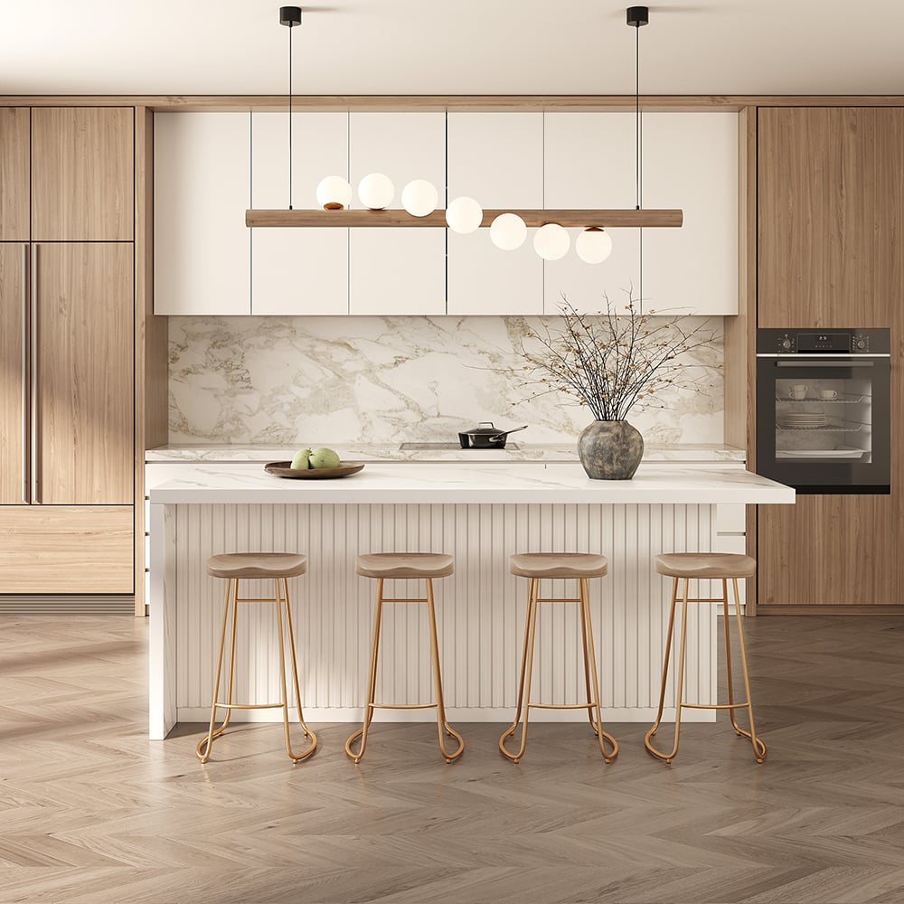 1830mm Large White Kitchen Island with Storage Kitchen Cabinet Marble Veneered Top