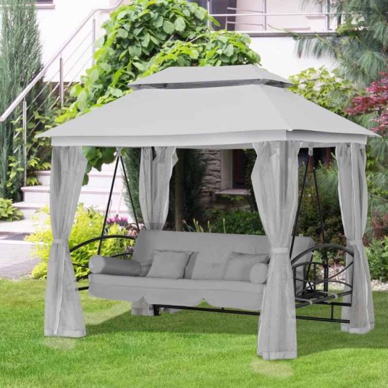 Outsunny Convertible Swing Chair with Gazebo - Light Grey - Horizon and Stone 