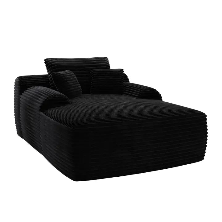67" Black Corduroy Oversized Chaise Lounge Chair and Toss Pillows - Horizon and Stone 