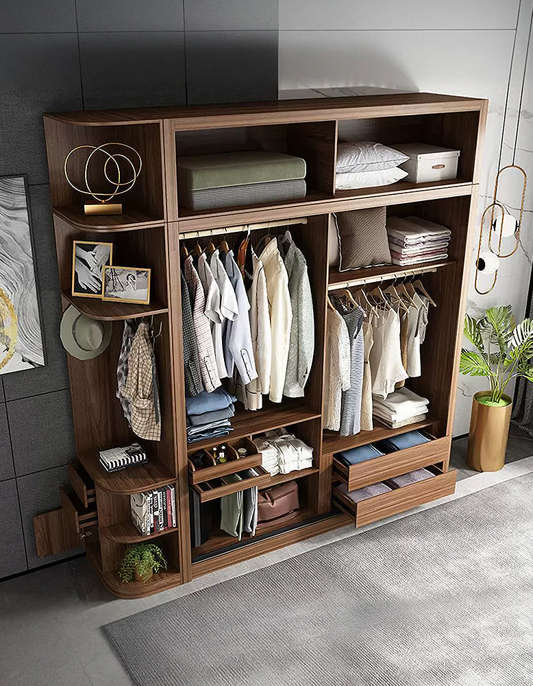 Ueda Double Sliding Door Wardrobe With Lights, Wood - Horizon and Stone 