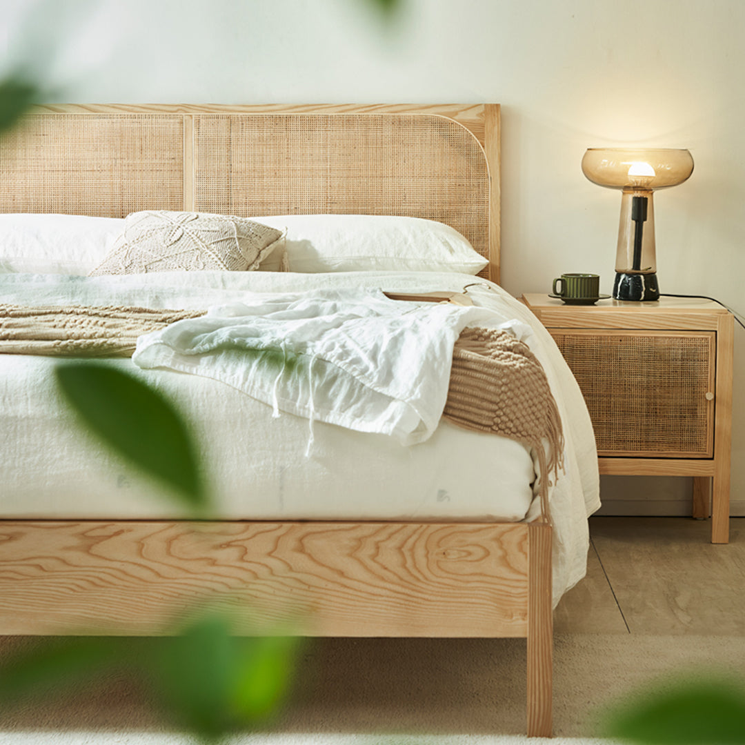 Mason King Size Bed, Superking Size Bed, Rattan & Solid Wood, Oak - Horizon and Stone 