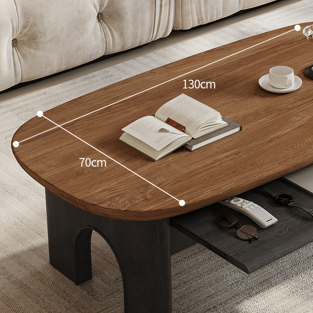 Knight Coffee Table With Storage, Wood, Oval - Horizon and Stone 
